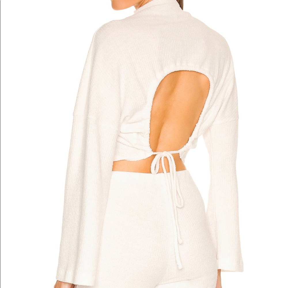 Ribbed Textured Open Back Top in Ivory